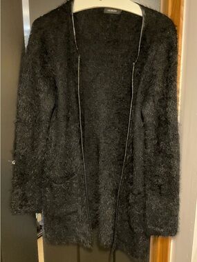 Lulu's Black Fuzzy Open-Front Cardigan Sweater